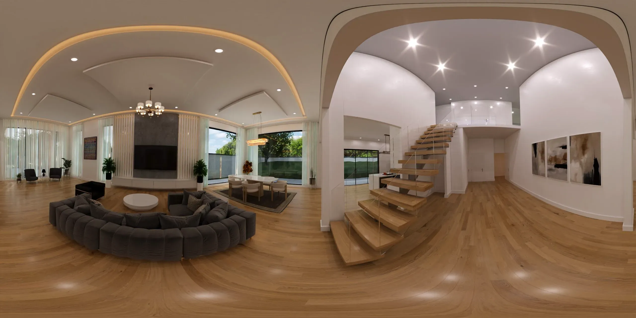Photorealistic 3D interior render — living space
